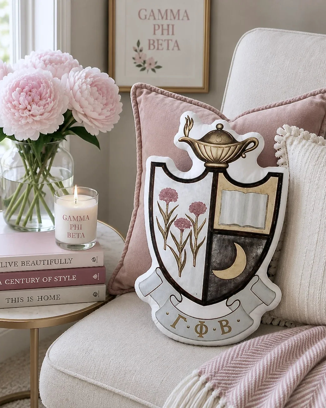 Gamma Phi Beta Crest Custom-Shape Throw Pillow | GPhiB Gifts