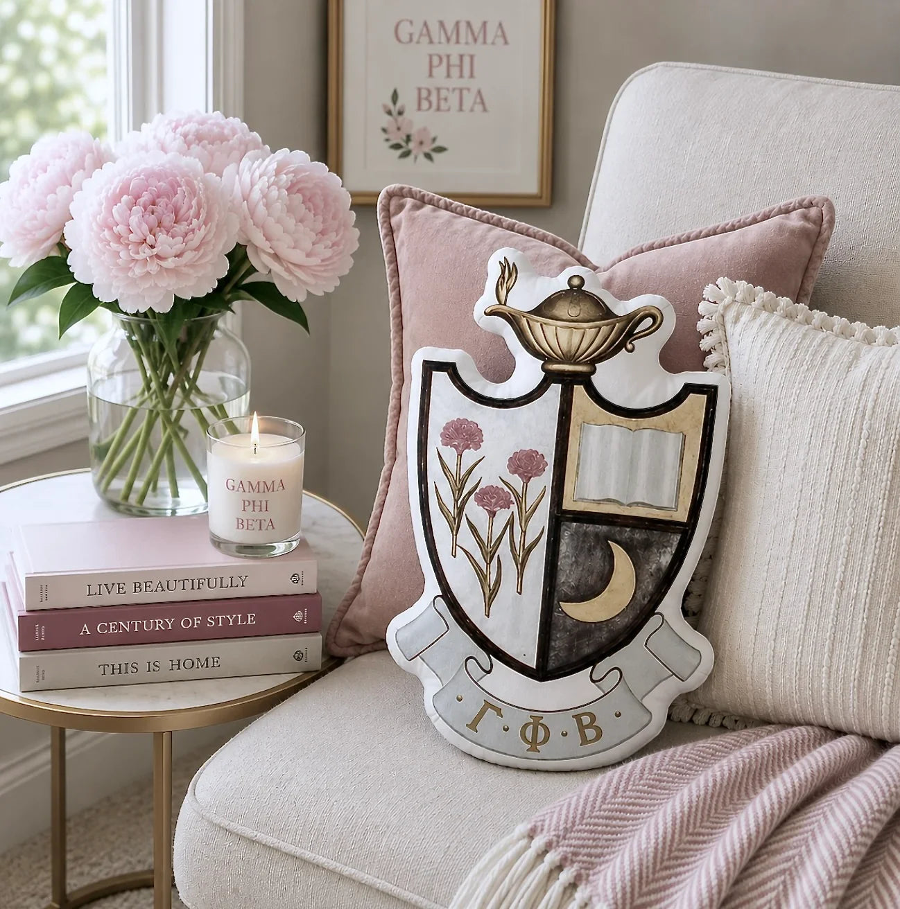 Gamma Phi Beta Crest Custom-Shape Throw Pillow | GPhiB Gifts