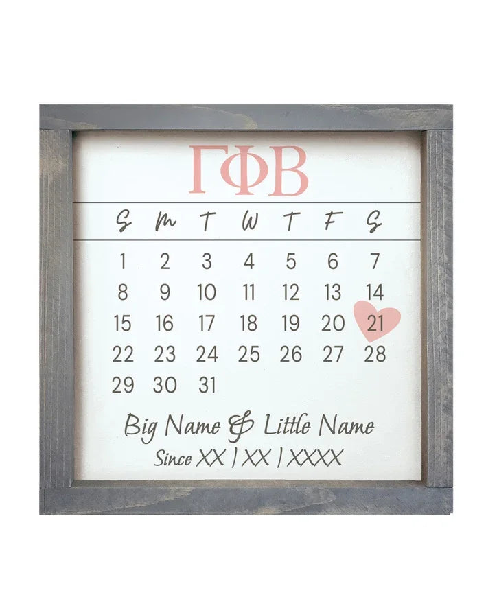 Gamma Phi Beta Personalized Big Little Calendar Framed Sign - 12x12
