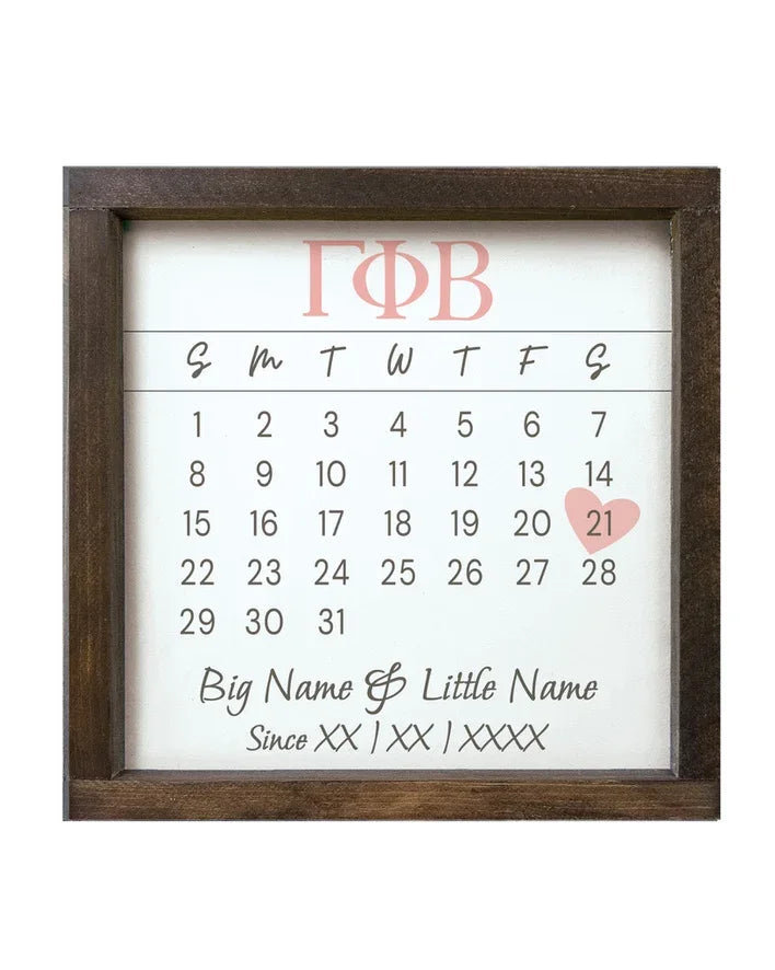 Gamma Phi Beta Personalized Big Little Calendar Framed Sign - 12x12