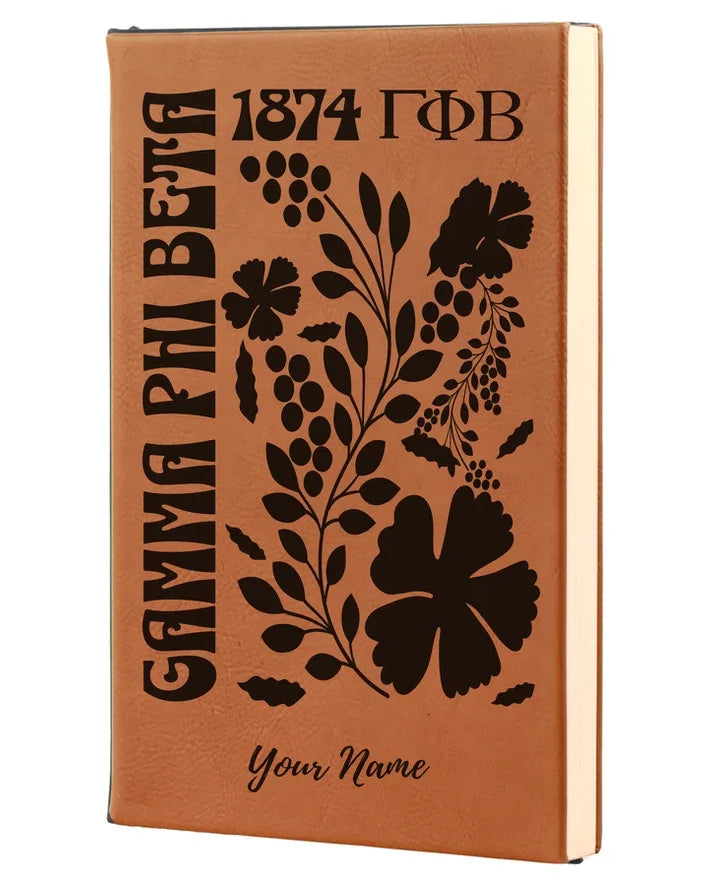 Gamma Phi Beta Personalized Leatherette Notebook Journal - Retro Floral