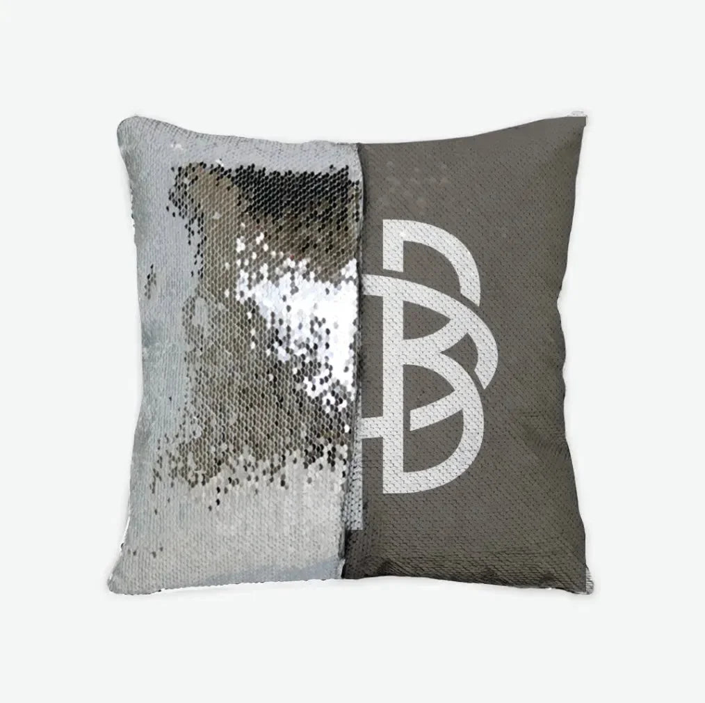 Gamma Phi Beta Sequin Pillow Cover Greek Letters Brownstone Silver