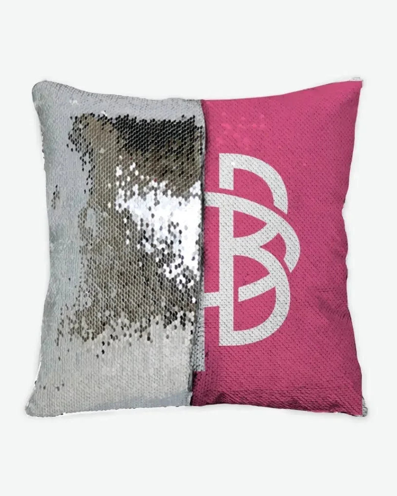 Gamma Phi Beta Sequin Pillow Cover - Greek Letters Carnation Silver Pillow Covers