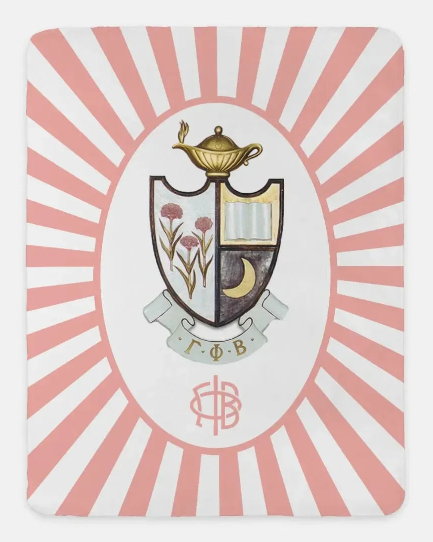 Gamma Phi Beta XL 60x80 Sherpa Throw Blanket Blanket - Blush Starburst Crest