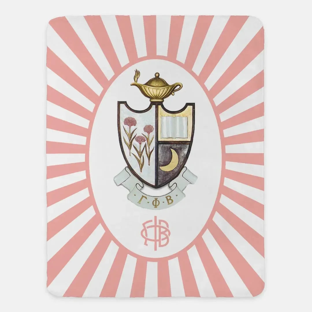 Gamma Phi Beta XL 60x80 Sherpa Throw Blanket Blanket - Blush Starburst Crest
