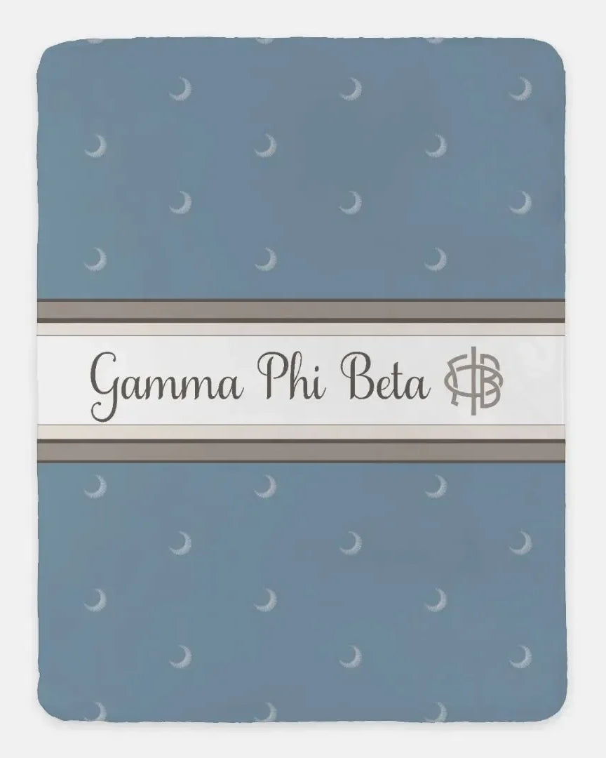 Gamma Phi Beta XL 60x80 Sherpa Throw Blanket - Crescent Blue Throw Blankets