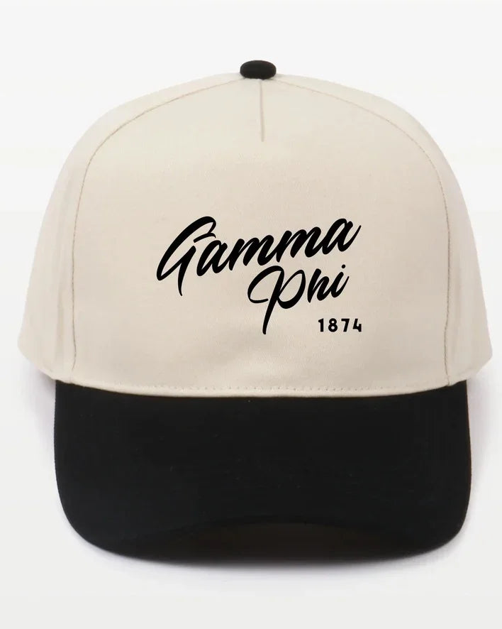 Gamma Phi Embroidered Two-Tone Baseball Cap - Script 1874 | Custom Gifts
