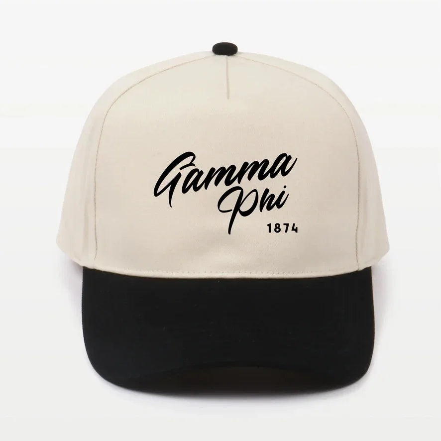 Gamma Phi Embroidered Two-Tone Baseball Cap - Script 1874 | Custom Gifts