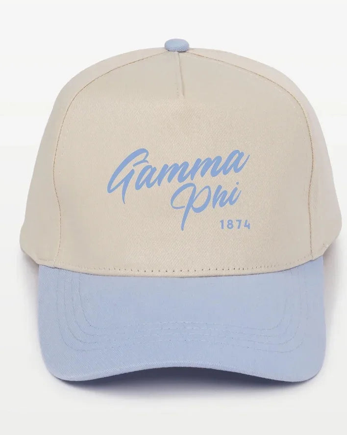 Gamma Phi Embroidered Two-Tone Baseball Cap - Script 1874 | Custom Gifts