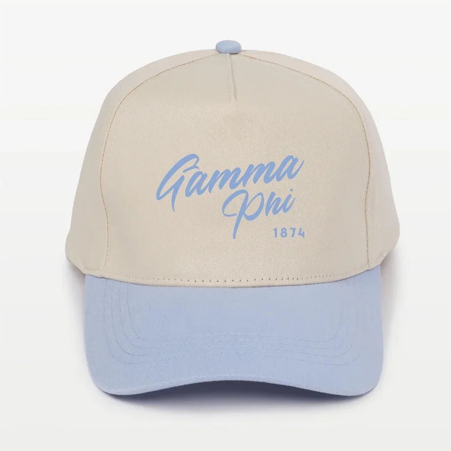 Gamma Phi Embroidered Two-Tone Baseball Cap - Script 1874 | Custom Gifts