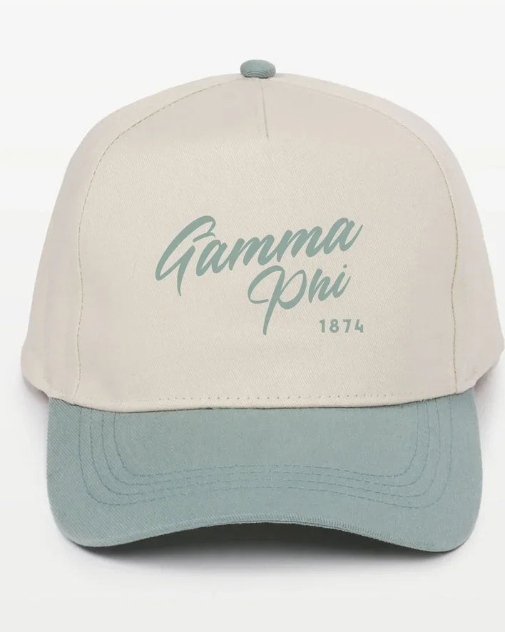 Gamma Phi Embroidered Two-Tone Baseball Cap - Script 1874 | Custom Gifts