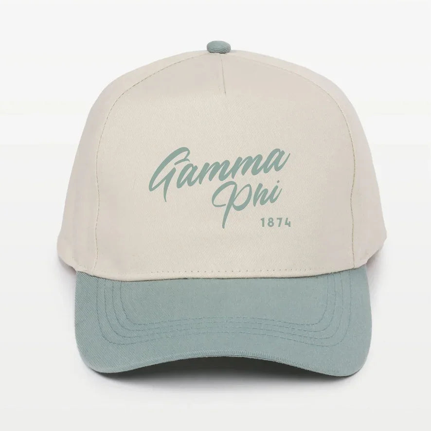 Gamma Phi Embroidered Two-Tone Baseball Cap - Script 1874 | Custom Gifts