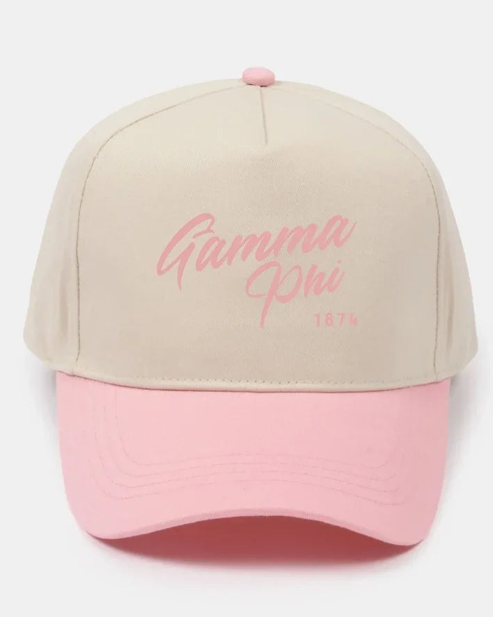 Gamma Phi Embroidered Two-Tone Baseball Cap - Script 1874 | Custom Gifts