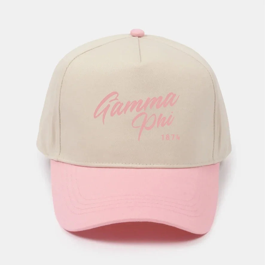 Gamma Phi Embroidered Two-Tone Baseball Cap - Script 1874 | Custom Gifts