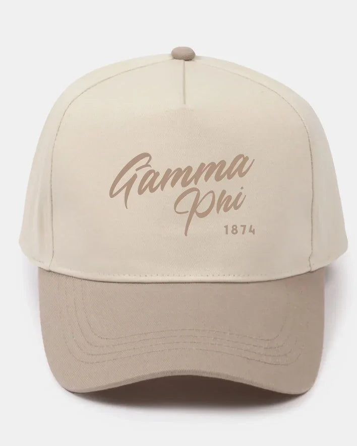 Gamma Phi Embroidered Two-Tone Baseball Cap - Script 1874 | Custom Gifts