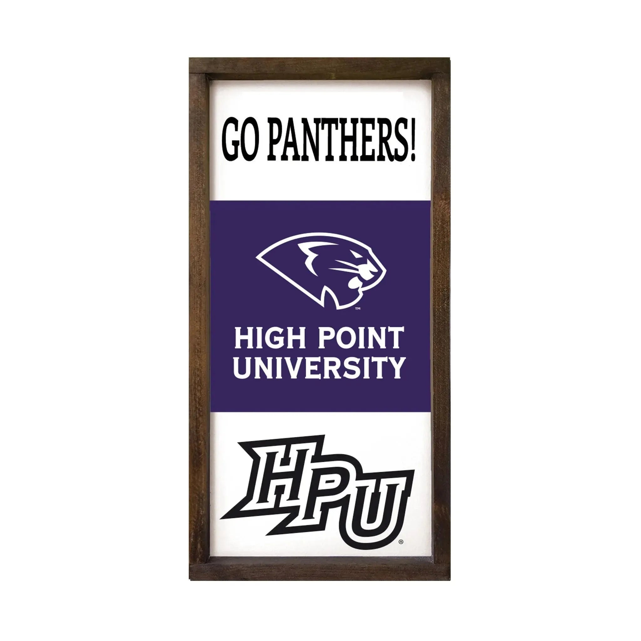 High Point University Large 12x24 Wood Framed Sign "Go Panthers!" Walnut Stain Wall Art & Signs