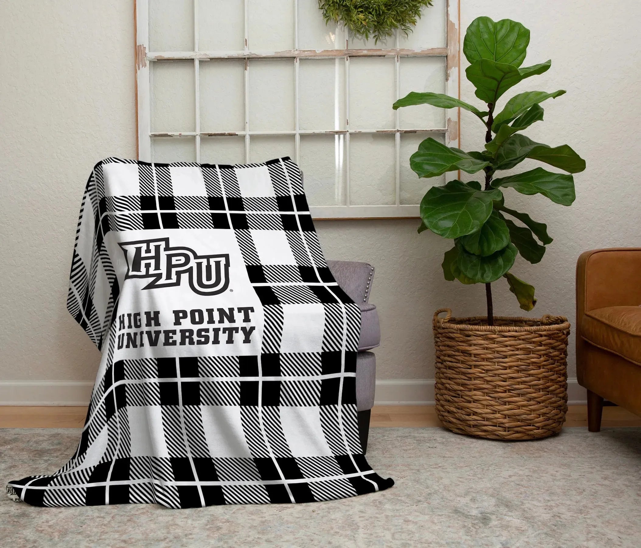 High Point University XL 60x80 Sherpa Blanket - BPlaid Throw Blankets