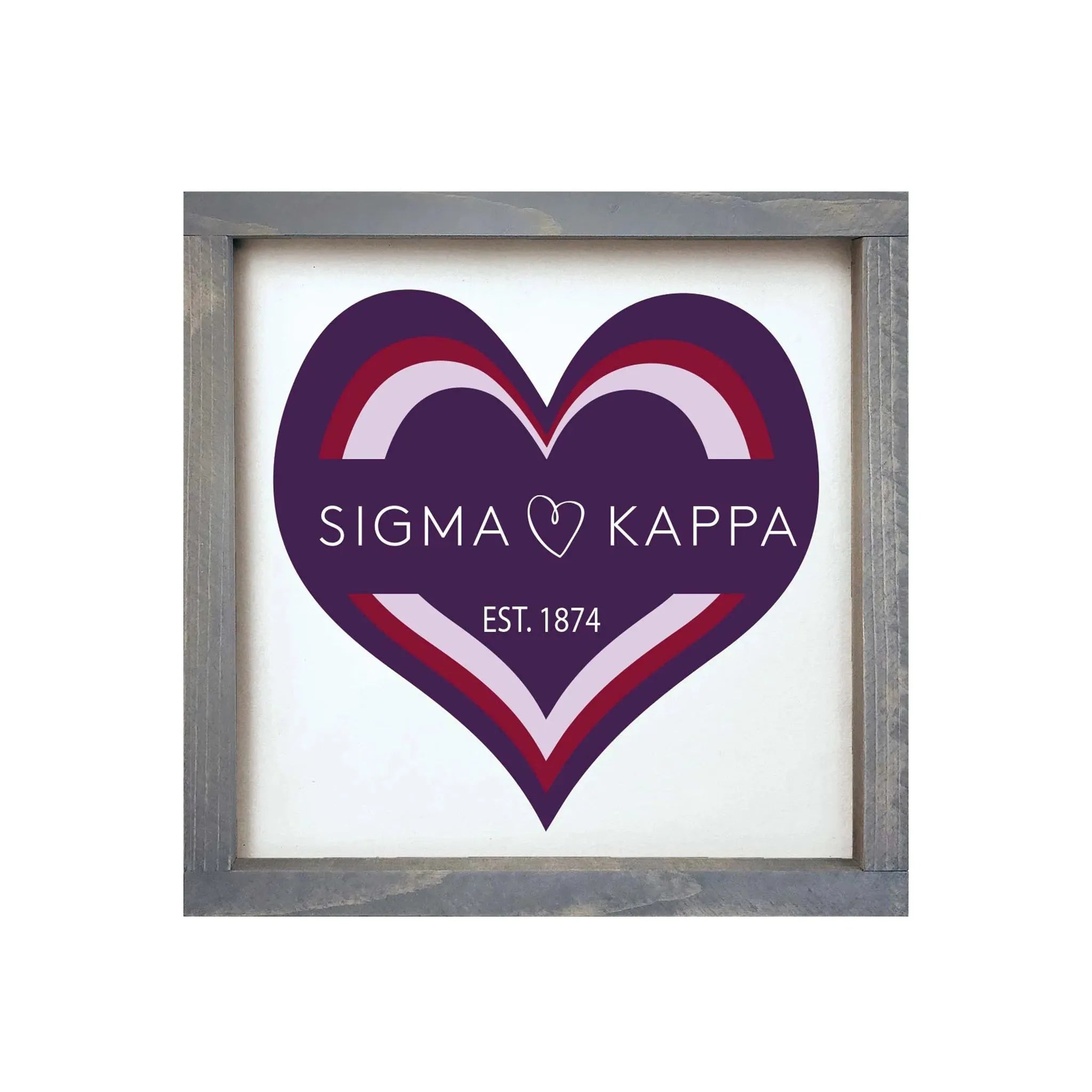Sigma Kappa 12x12 Heart Wood Framed Sign Weathered Gray Wall Art & Signs