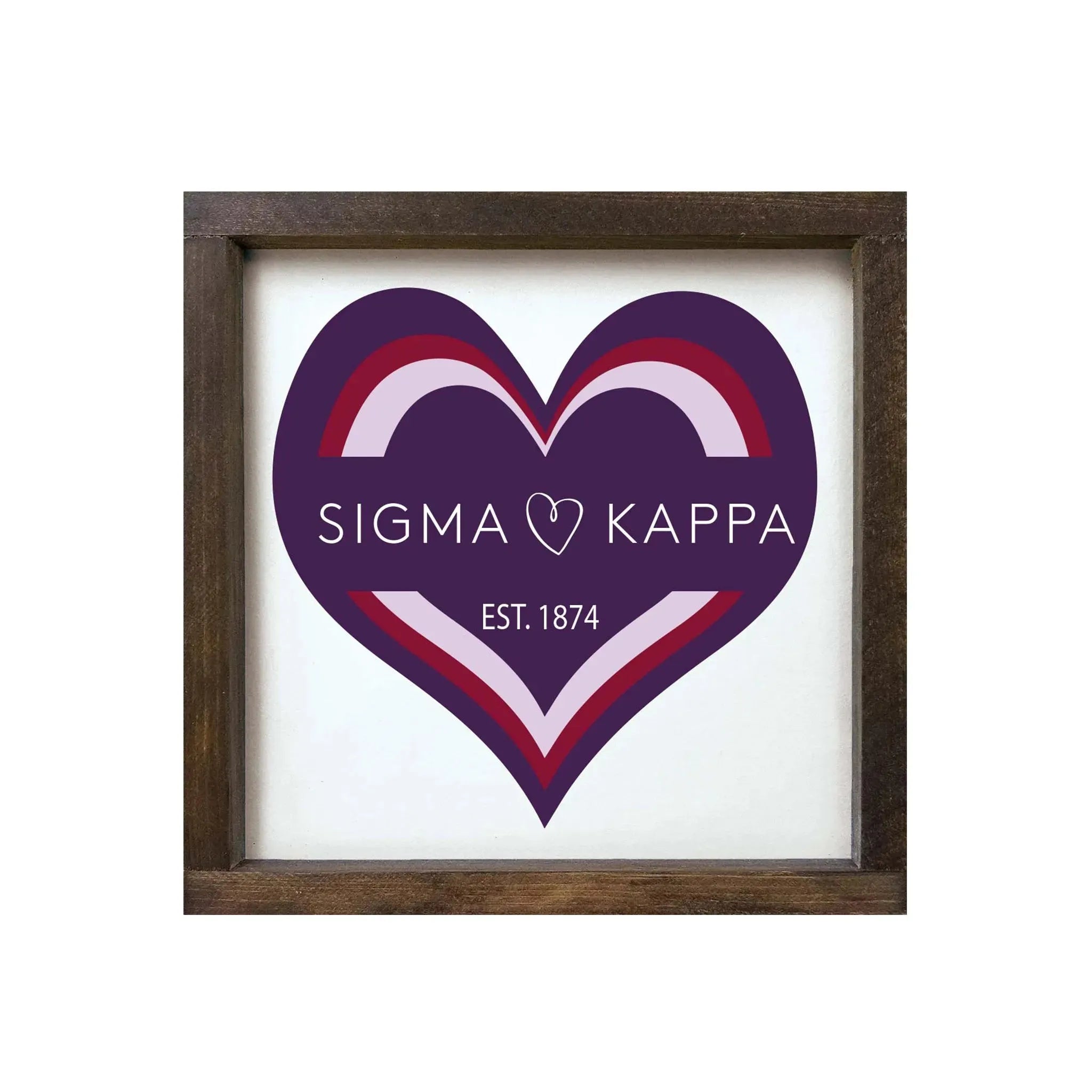 Sigma Kappa 12x12 Heart Wood Framed Sign Walnut Stain Wall Art & Signs