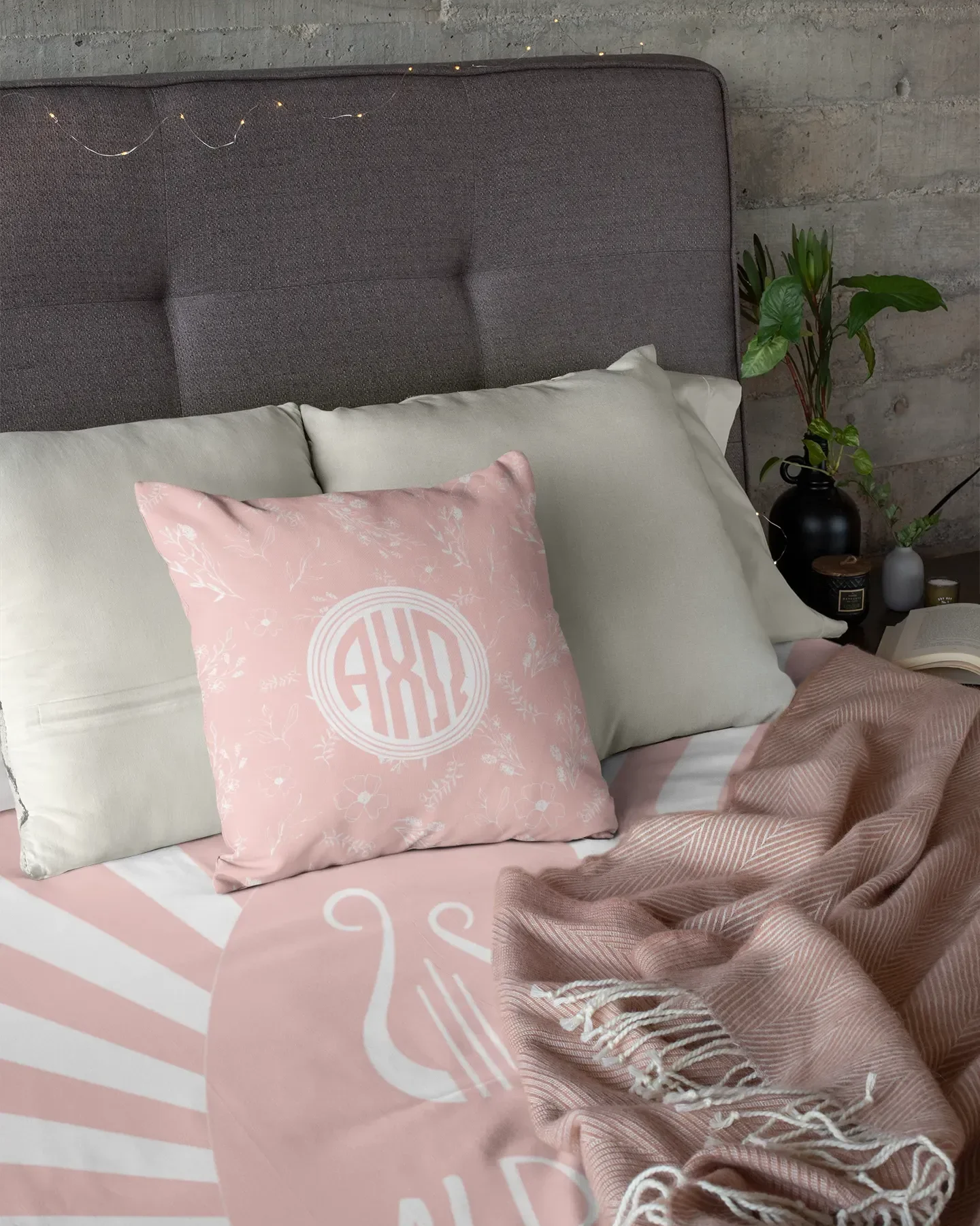 Alpha Chi 18" Throw Pillow Cover - Vintage Floral Monogram Pillow Covers