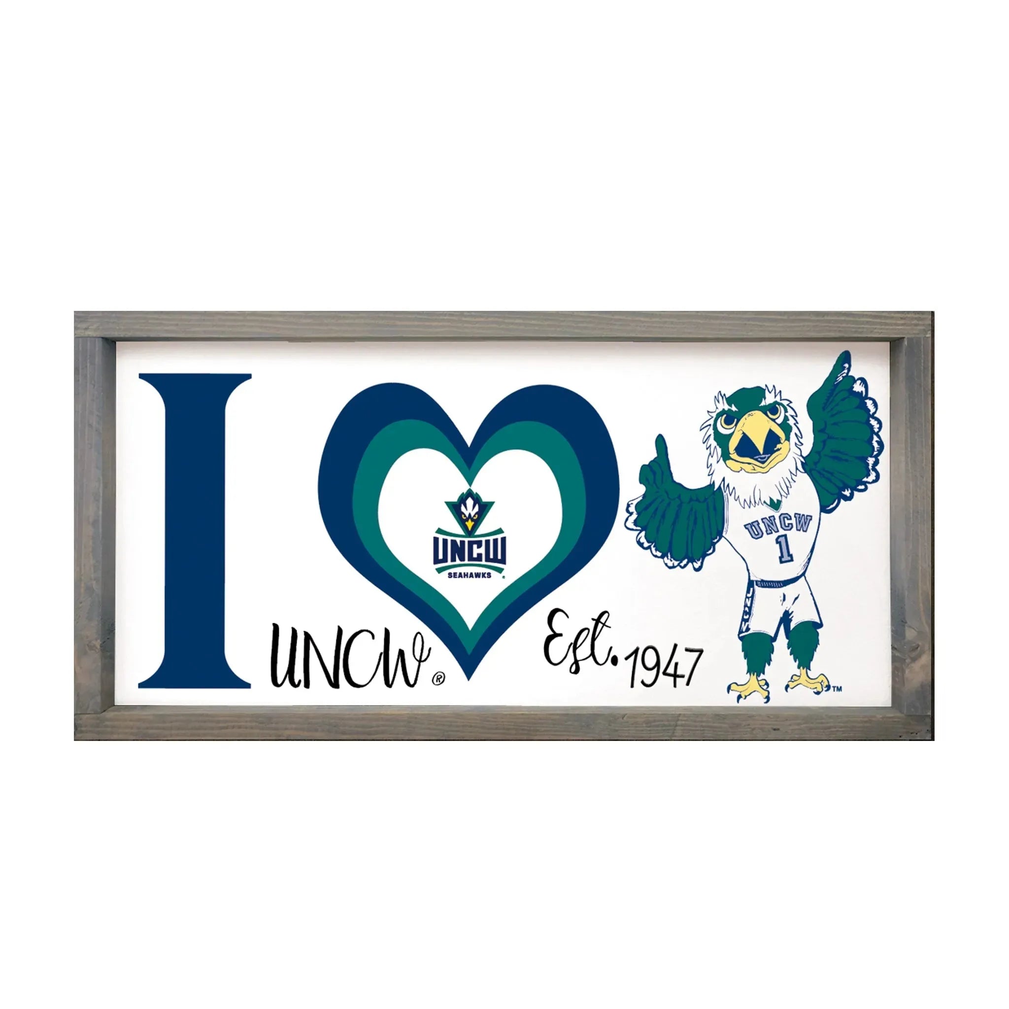 UNCW Wood Sign - I Heart with Sammy - 12"x24" Weathered Gray Wall Art & Signs