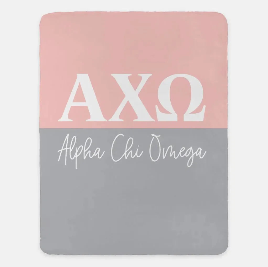 Alpha Chi Omega XL 60x80 Sherpa Throw Blanket Blanket - Color Block Hera Chord Throw Blankets