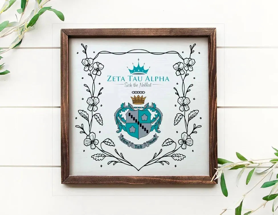 Zeta Tau Alpha 12x12 Wood Framed Sign - Violet Frame Wall Art & Signs