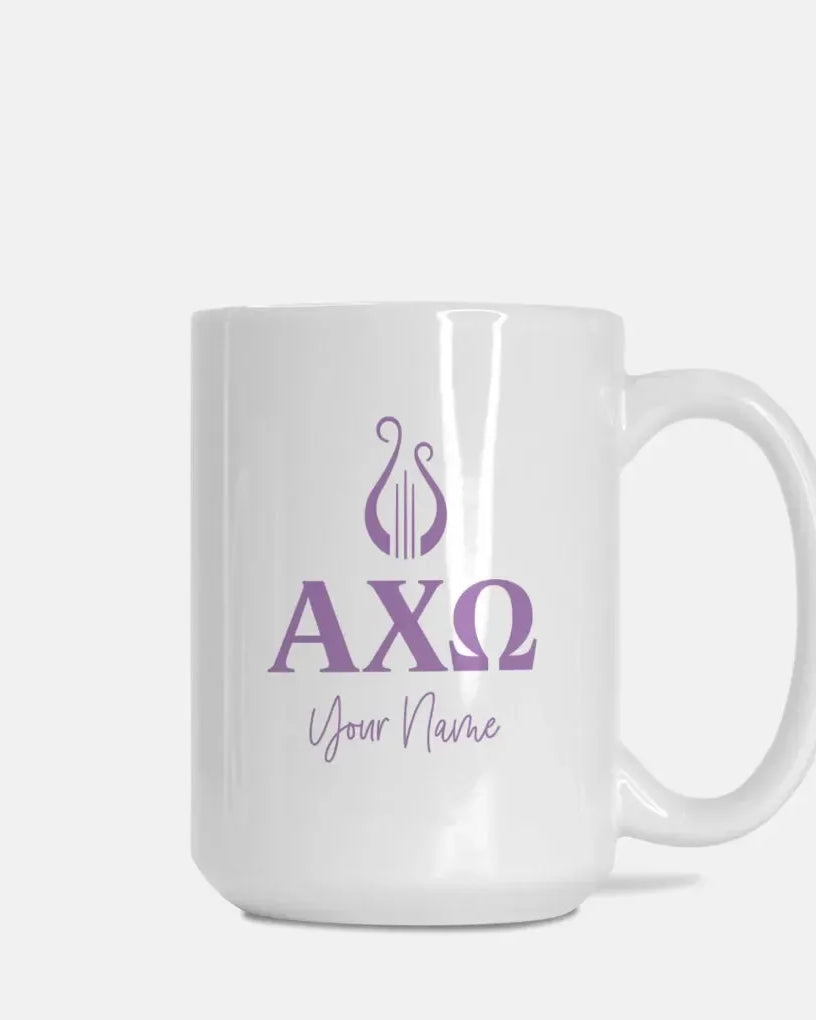 Alpha Chi Omega Personalized Mug Deluxe 15 oz. - Greek Letters Iris Drinkware
