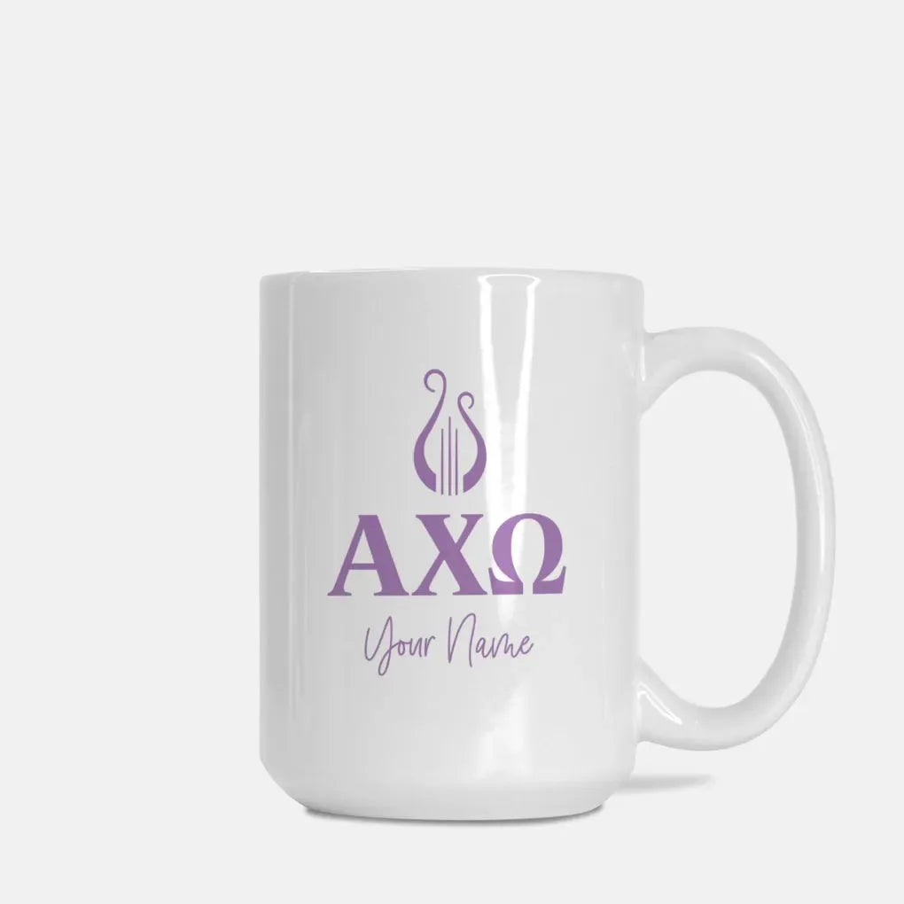 Alpha Chi Omega Personalized Mug Deluxe 15 oz. - Greek Letters Iris Drinkware