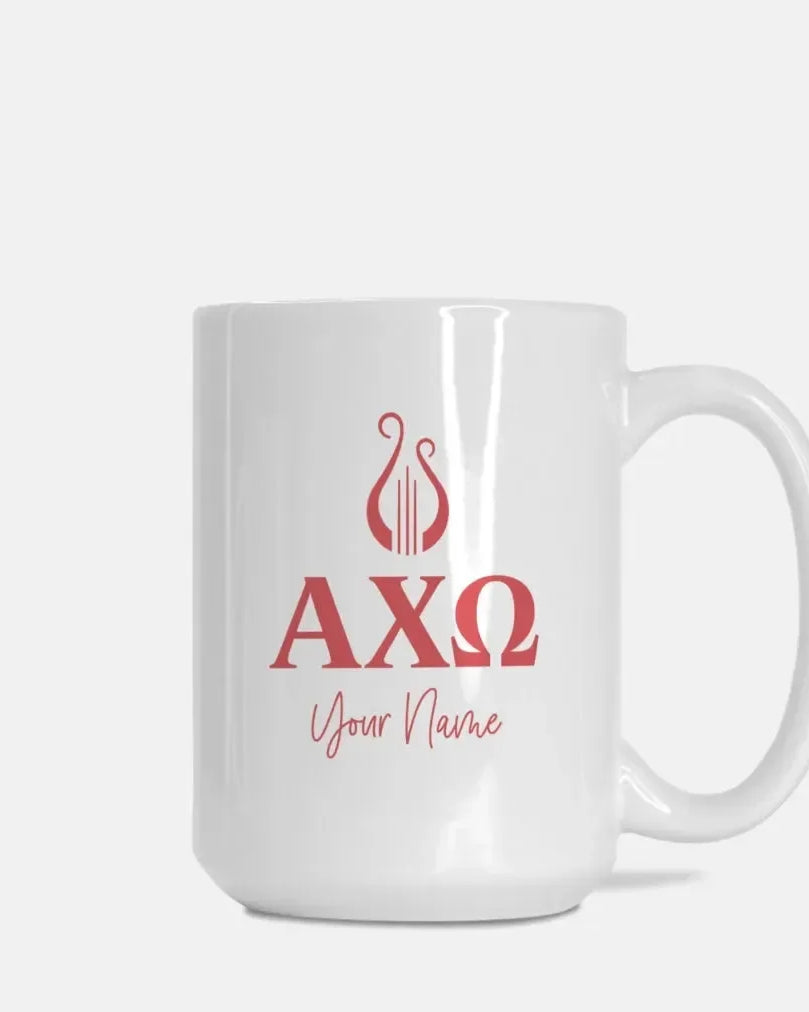 Alpha Chi Omega Personalized Mug Deluxe 15 oz. - Greek Letters Scarlet Drinkware