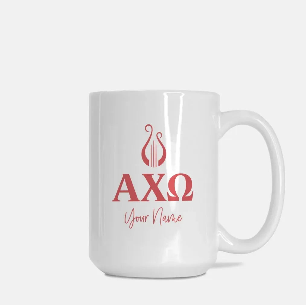Alpha Chi Omega Personalized Mug Deluxe 15 oz. - Greek Letters Scarlet Drinkware