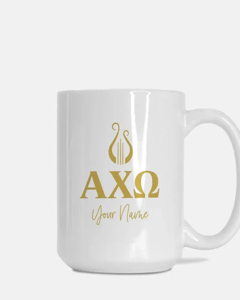 Alpha Chi Omega Personalized Mug Deluxe 15 oz. - Greek Letters Lyre Drinkware