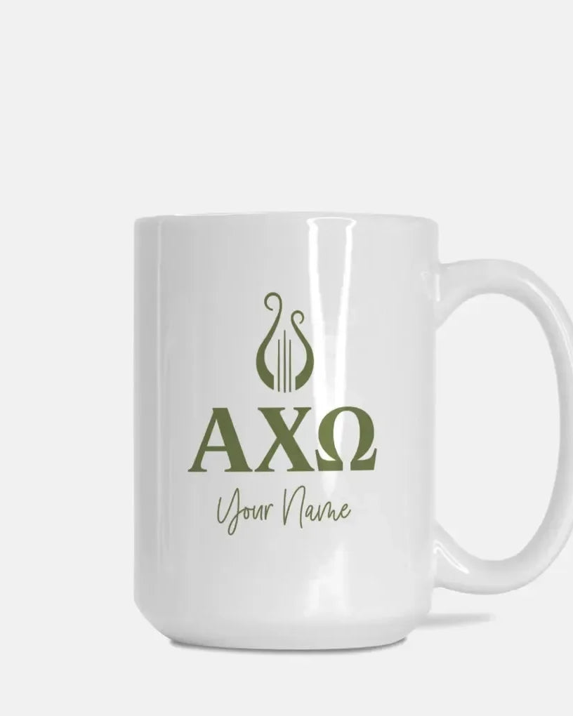 Alpha Chi Omega Personalized Mug Deluxe 15 oz. - Greek Letters Olive Drinkware