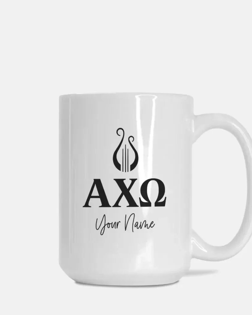 Alpha Chi Omega Personalized Mug Deluxe 15 oz. - Greek Letters Black Drinkware