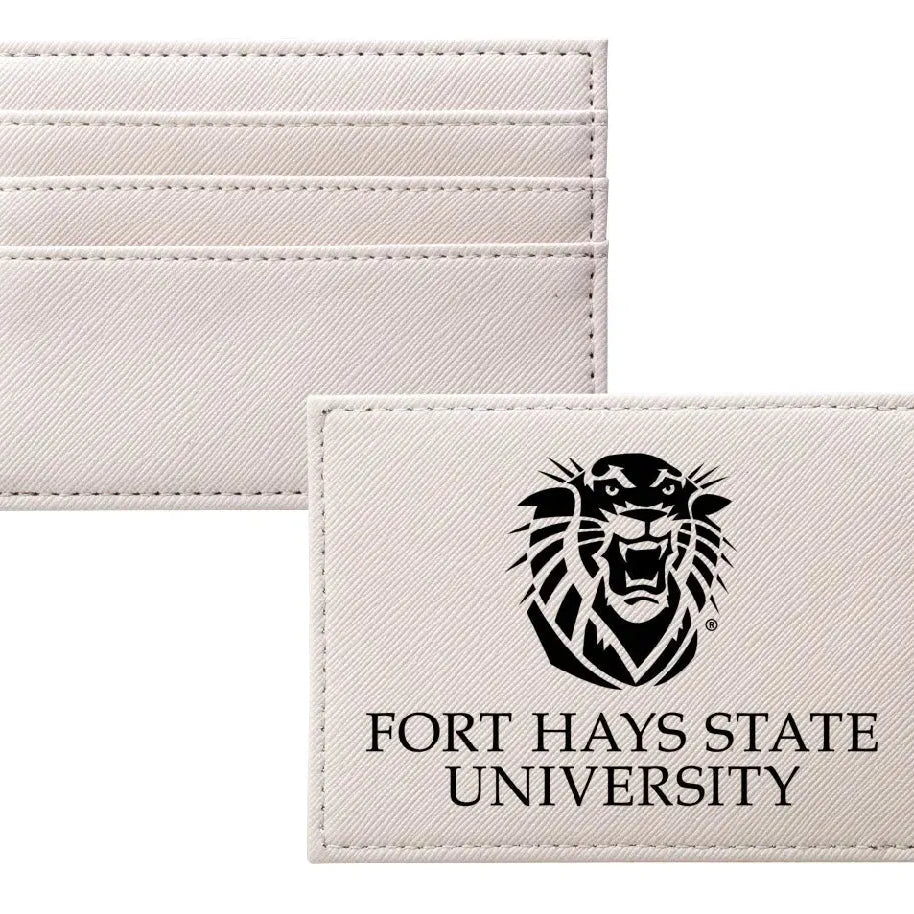 Fort Hays State University Vegan Saffiano Leather Keychain Card Holder Black White Travel Wallet