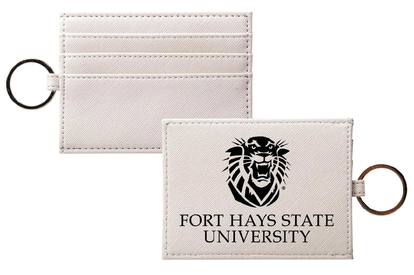 Fort Hays State University Vegan Saffiano Leather Keychain Card Holder Black White Travel Wallet