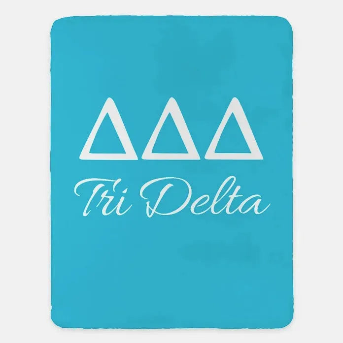 Tri Delta XL 60x80 Sherpa Blanket Bright Blue Throw Blankets