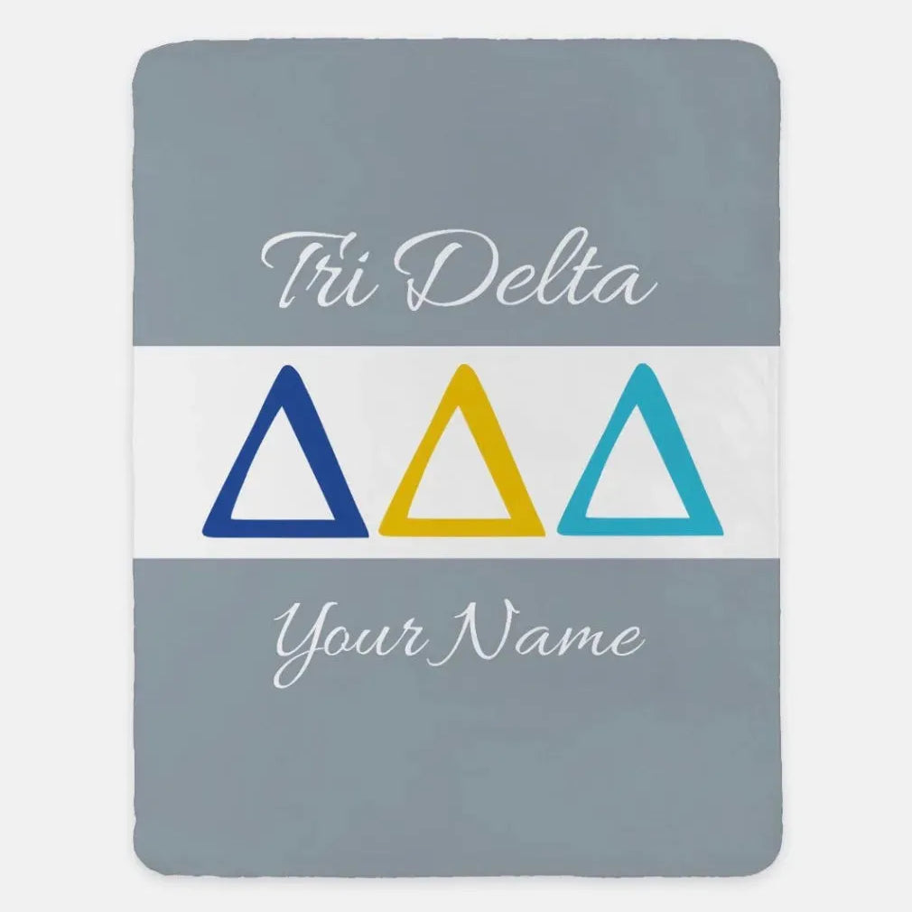 Personalized Tri Delta XL 60x80 Sherpa Blanket - Greek Letters Silver Throw Blankets