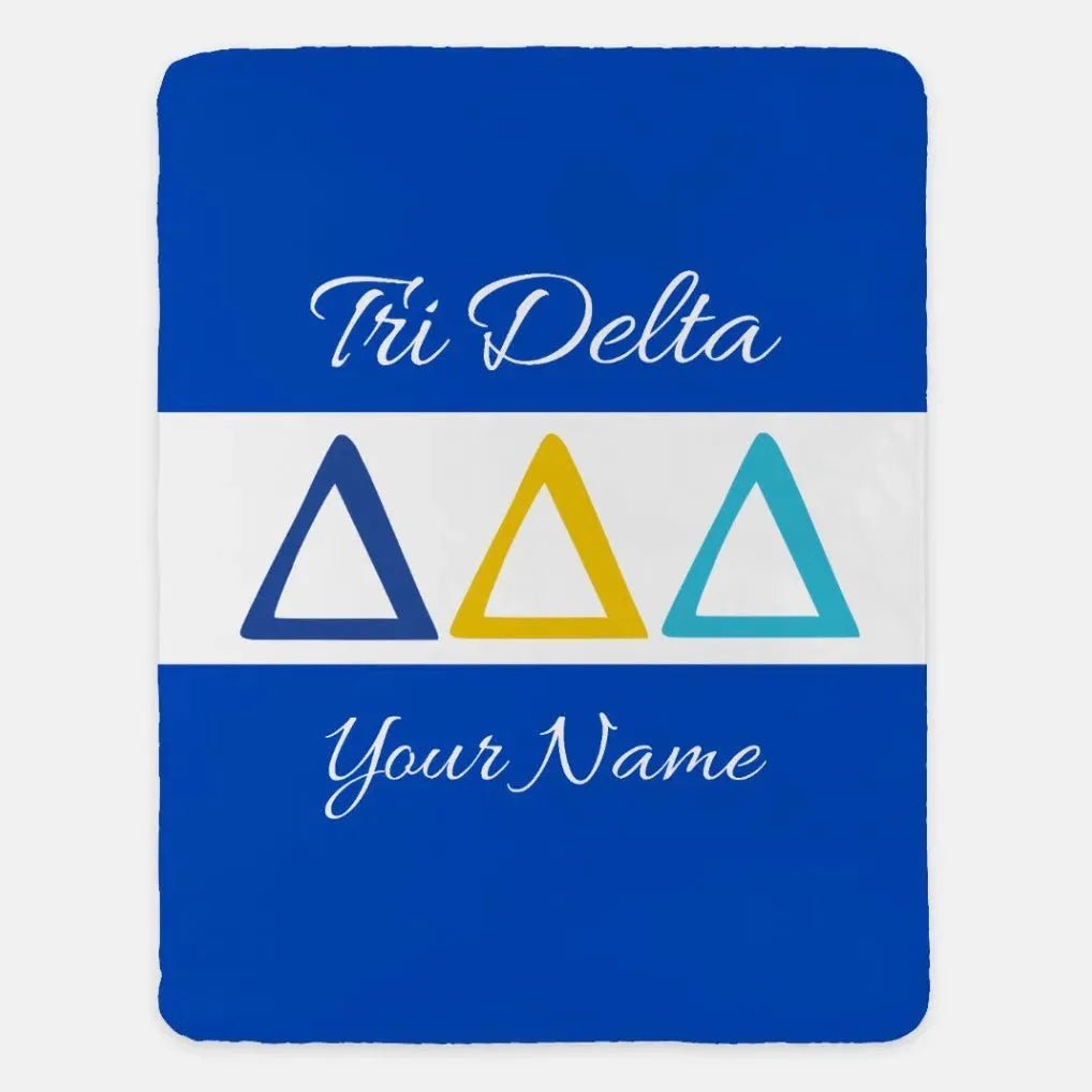 Personalized Tri Delta XL 60x80 Sherpa Blanket - Greek Letters Blue Throw Blankets