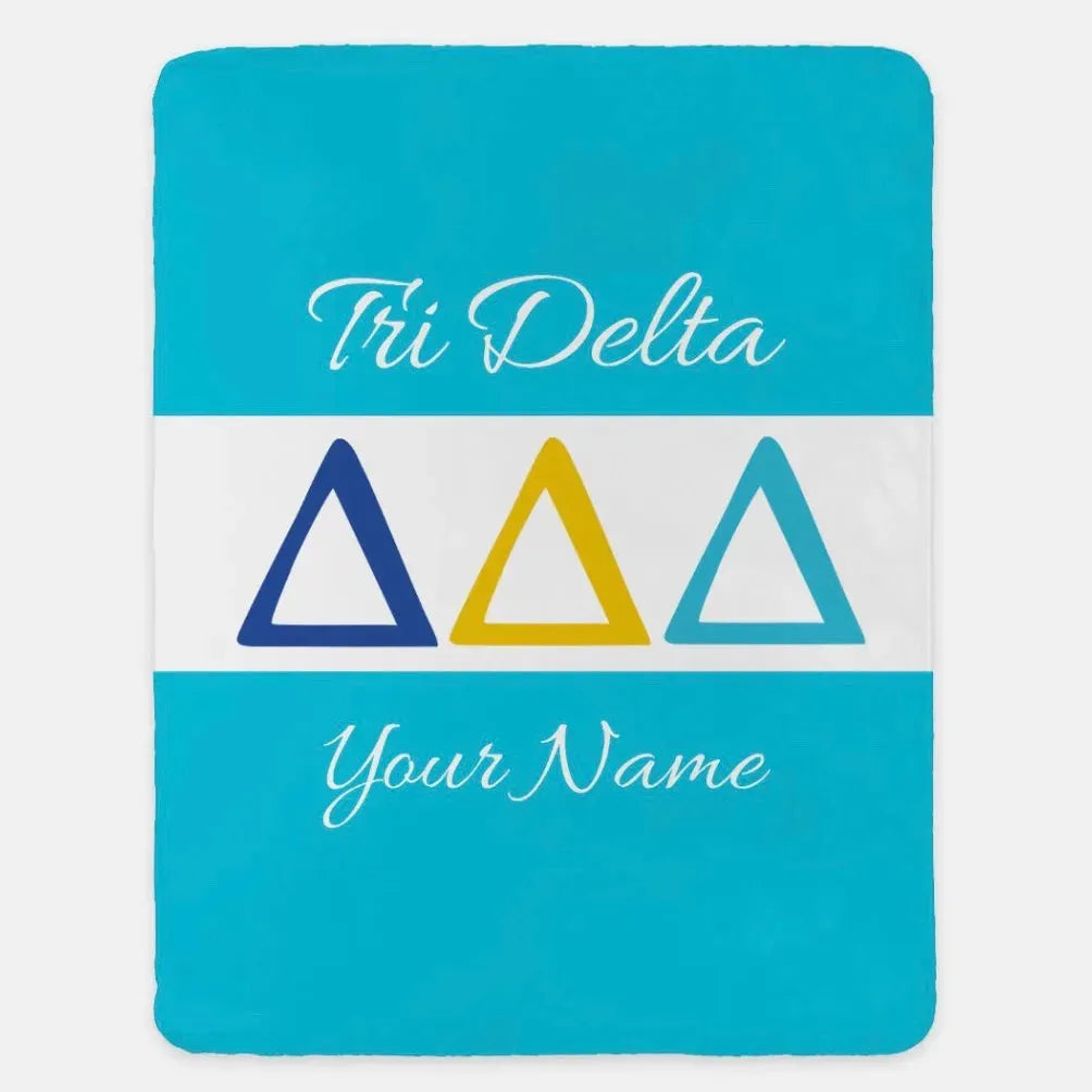 Personalized Tri Delta XL 60x80 Sherpa Blanket - Greek Letters Bright Blue Throw Blankets
