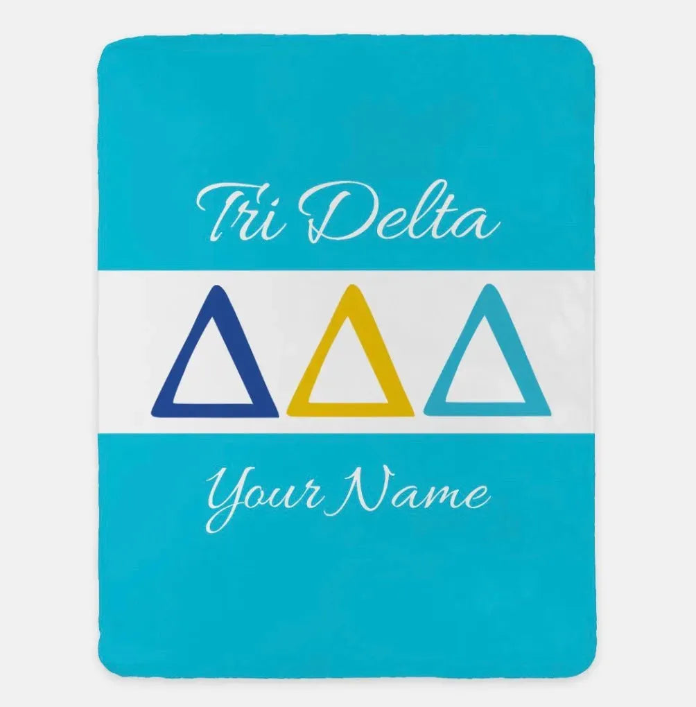 Personalized Tri Delta XL 60x80 Sherpa Blanket - Greek Letters Bright Blue Throw Blankets