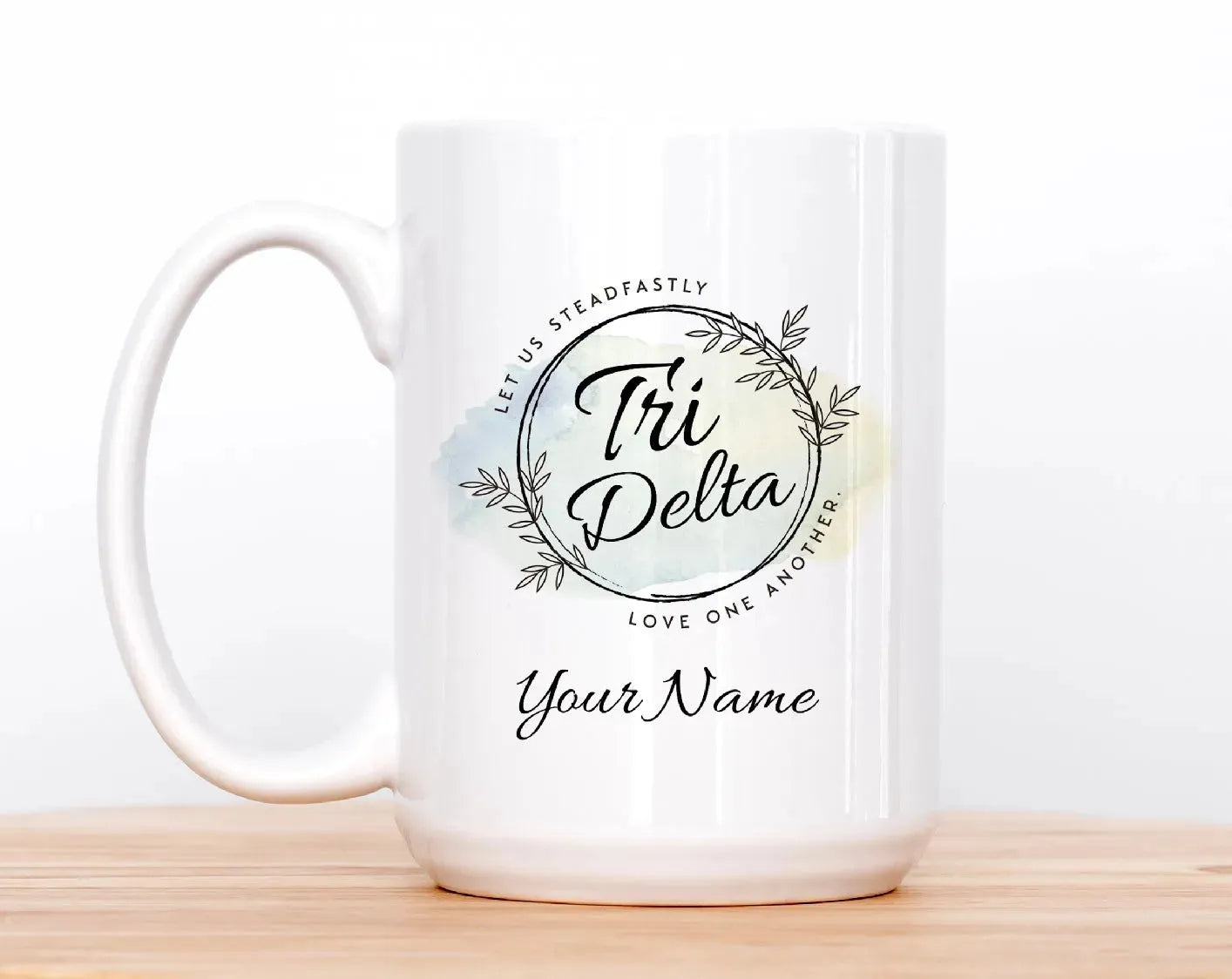 Tri Delta Personalized Mug Deluxe 15 oz. - Wreath Drinkware