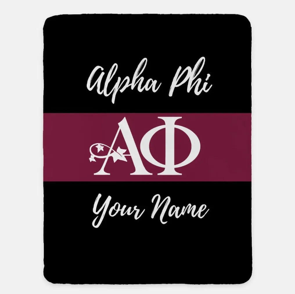 Personalized Alpha Phi Sherpa Blanket - Stripe 60"x80" Black Throw Blankets