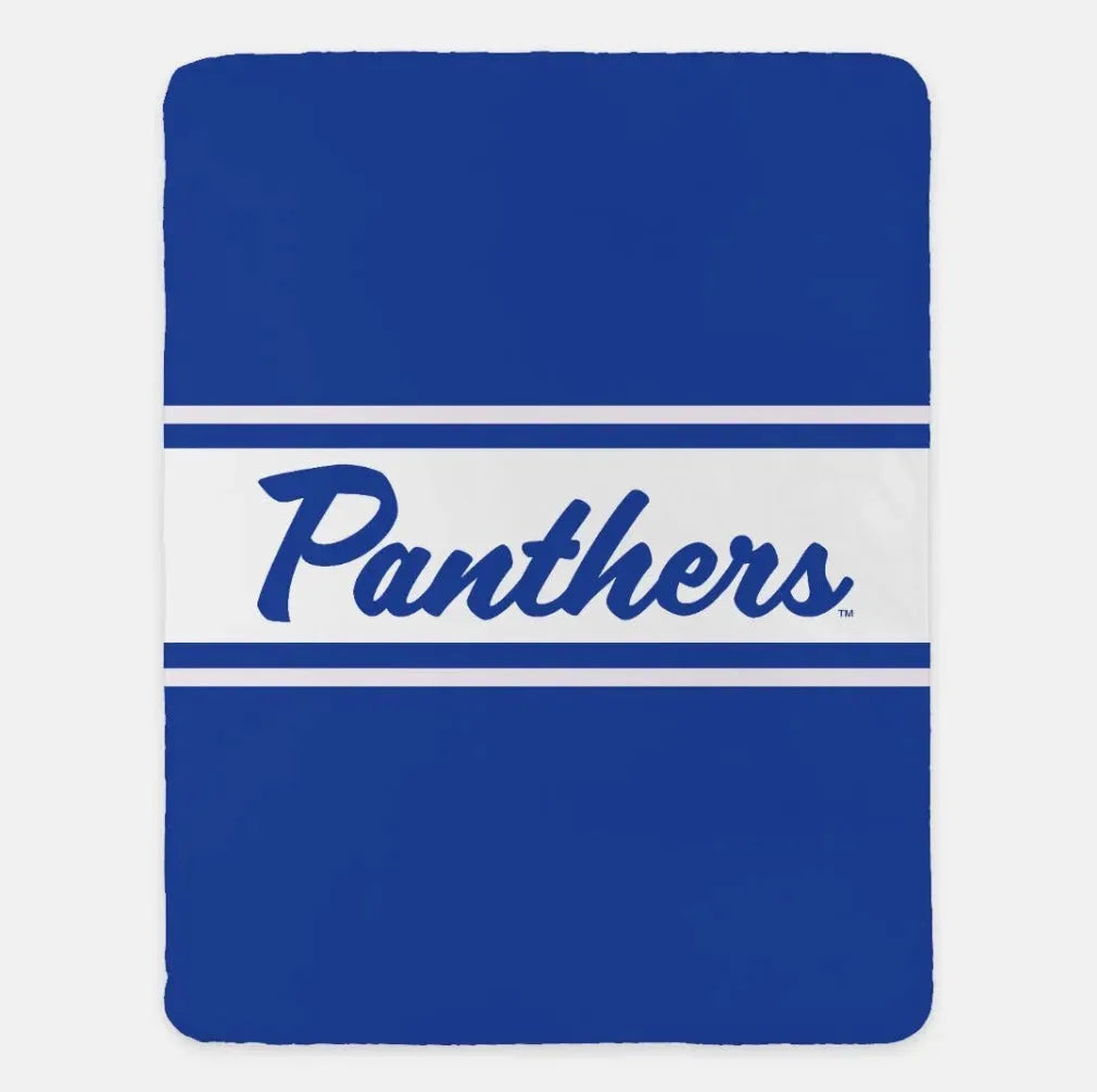 Georgia State XL 60x80 Panthers Sherpa Blanket - Center Band Blue Throw Blankets