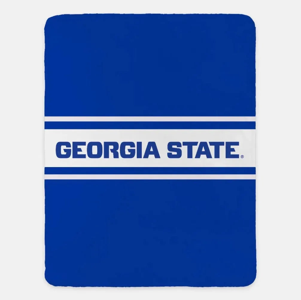 Georgia State XL 60x80 Sherpa Blanket - Center Band Blue Throw Blankets