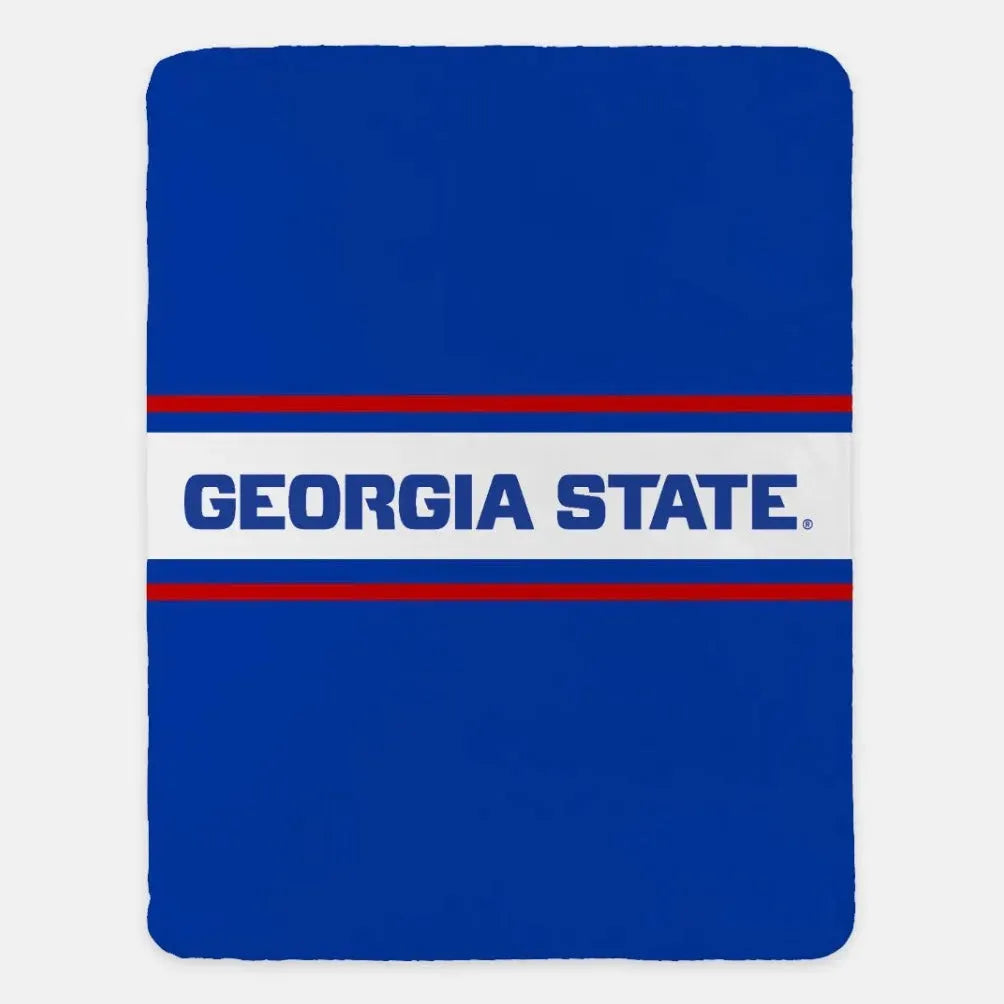 Georgia State XL 60x80 Sherpa Blanket - Center Band Blue Red Throw Blankets