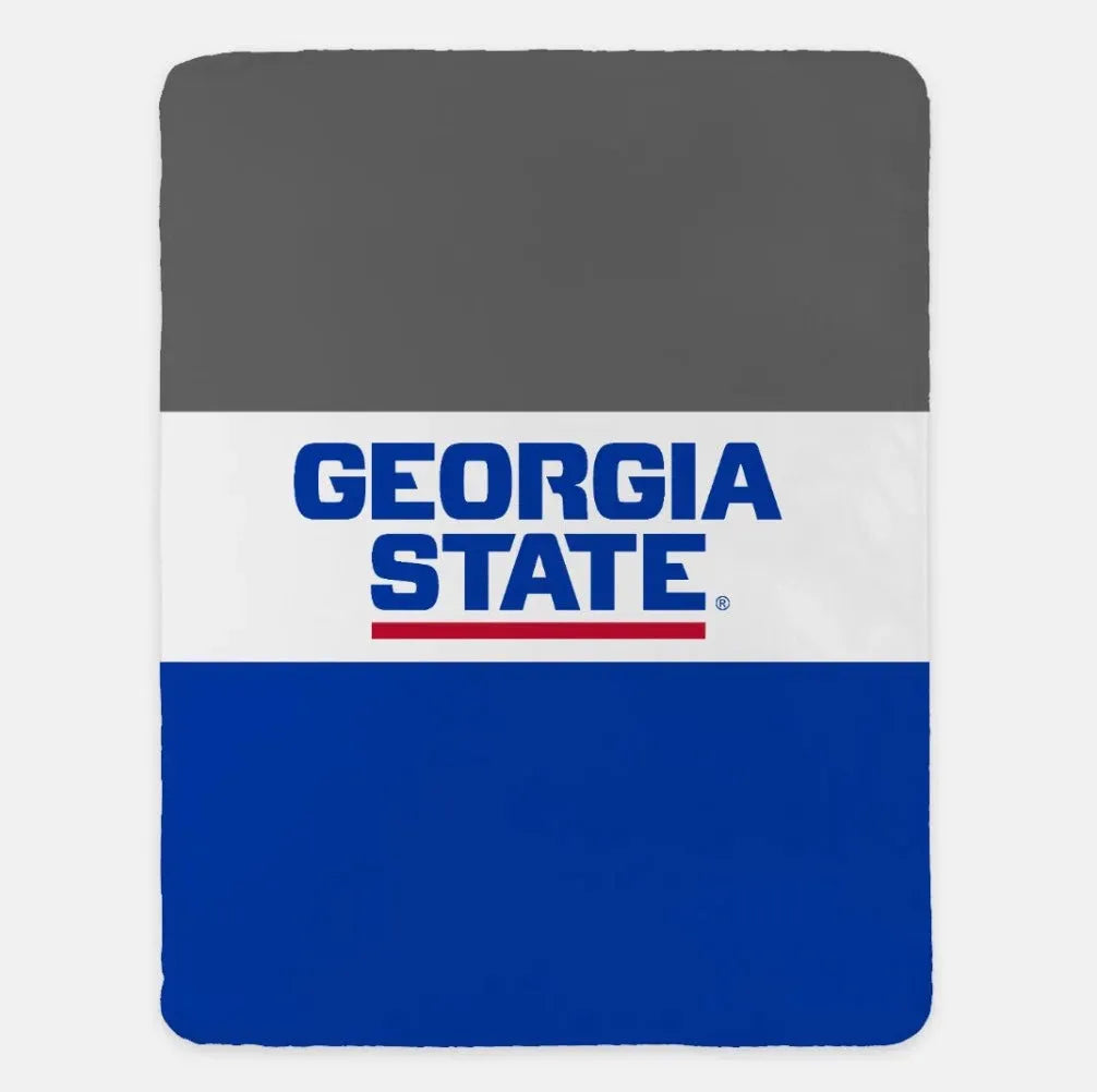 Georgia State University XL 60x80 Sherpa Blanket - Color Block Gray Blue Throw Blankets