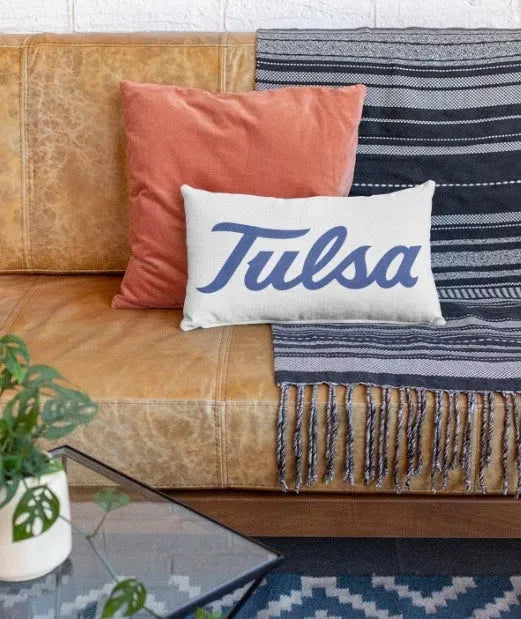 University of Tulsa Lumbar Pillow - Blue Script Pillow Covers