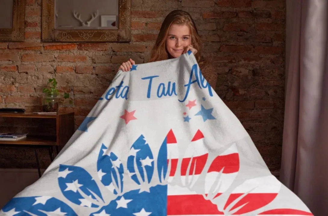 Zeta Tau Alpha XL 60x80 Sherpa Blanket - American Sunflower Throw Blankets