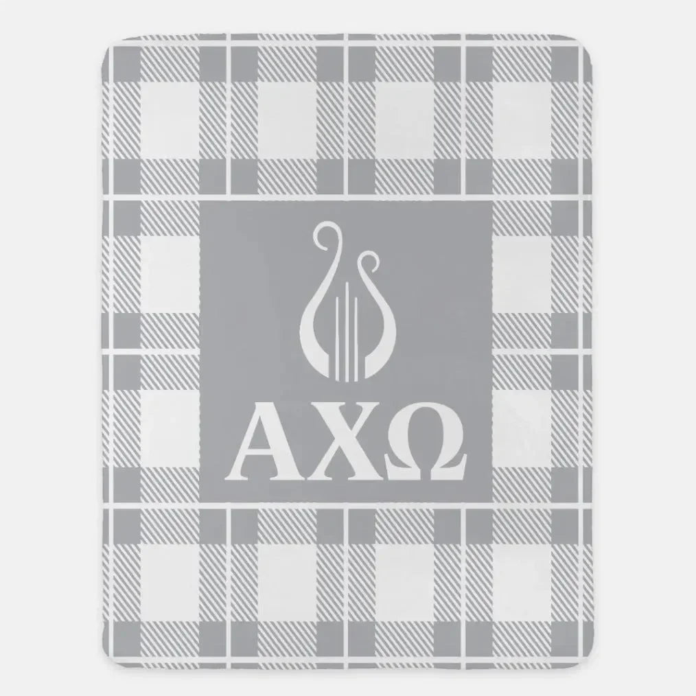 Alpha Chi Omega XL 60x80 Plaid Sherpa Throw Blanket Chord Throw Blankets